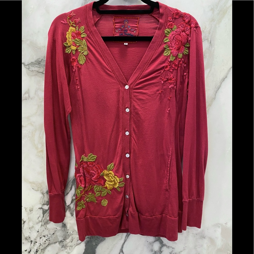 Johnny Was vintage embroidered v-neck long cardigan size small